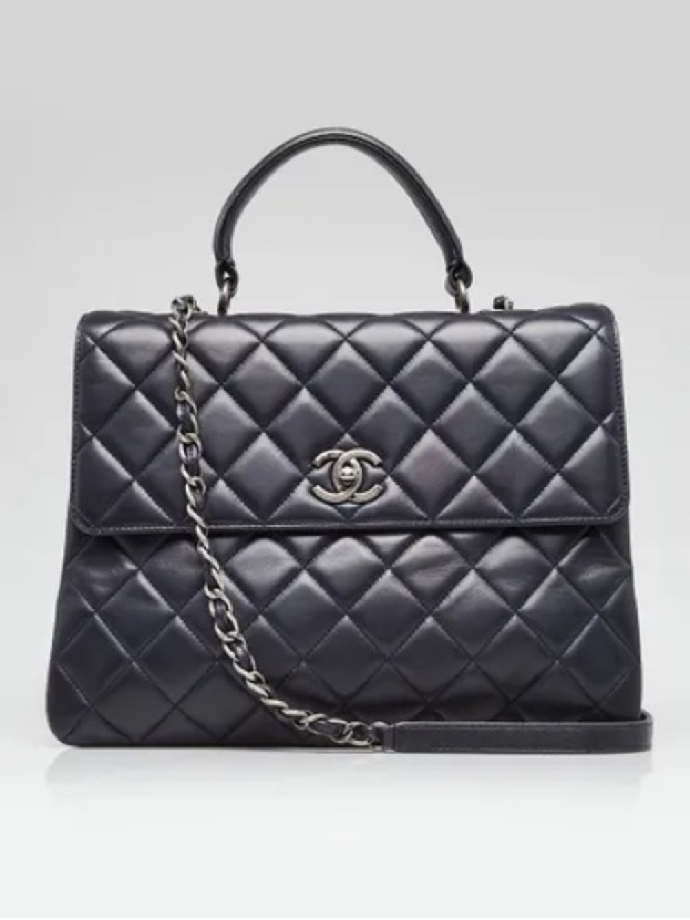 ✨CHANEL RARE Navy Blue Quilted Lambskin Leather Large Trendy Bag - original box